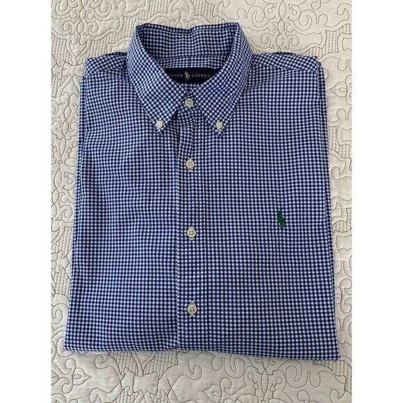 POLO RALPH LAUREN Men’s Long Sleeve Button Up Shirt Size Large Blue White Check - Picture 14 of 16